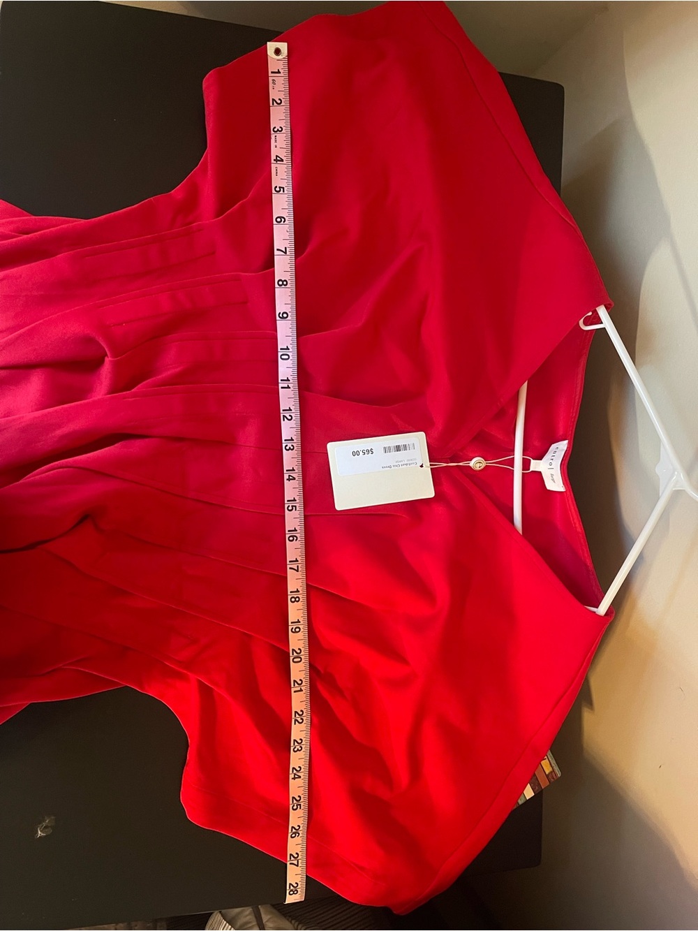 Women's Red V-Neck Pleated Fit-and-Flare Dress - NWT - Picture 8 of 8